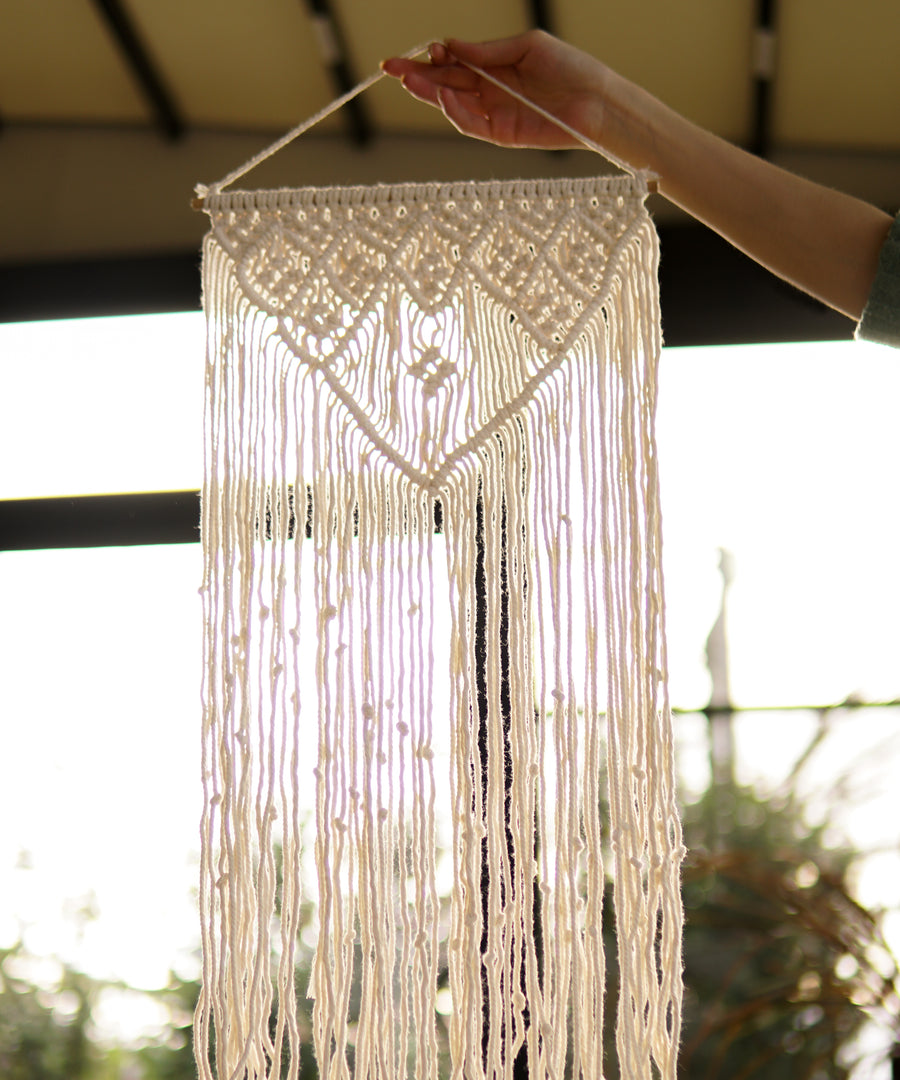 Chellah Handmade Cotton Bohemian Cream Hanging Macrame Wall Art