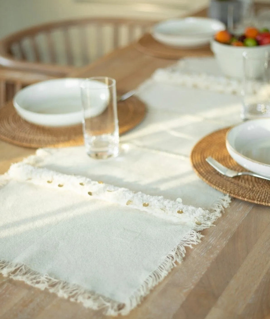 Menara Handmade 40x170 Linen Boho Table Runner Gold Sequins