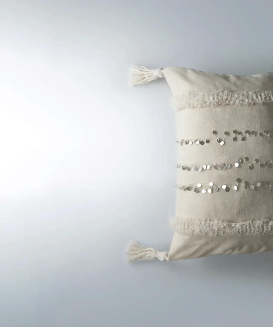 Menara Handmade 50x50 Silver Sequins Linen Boho Pillow Cover