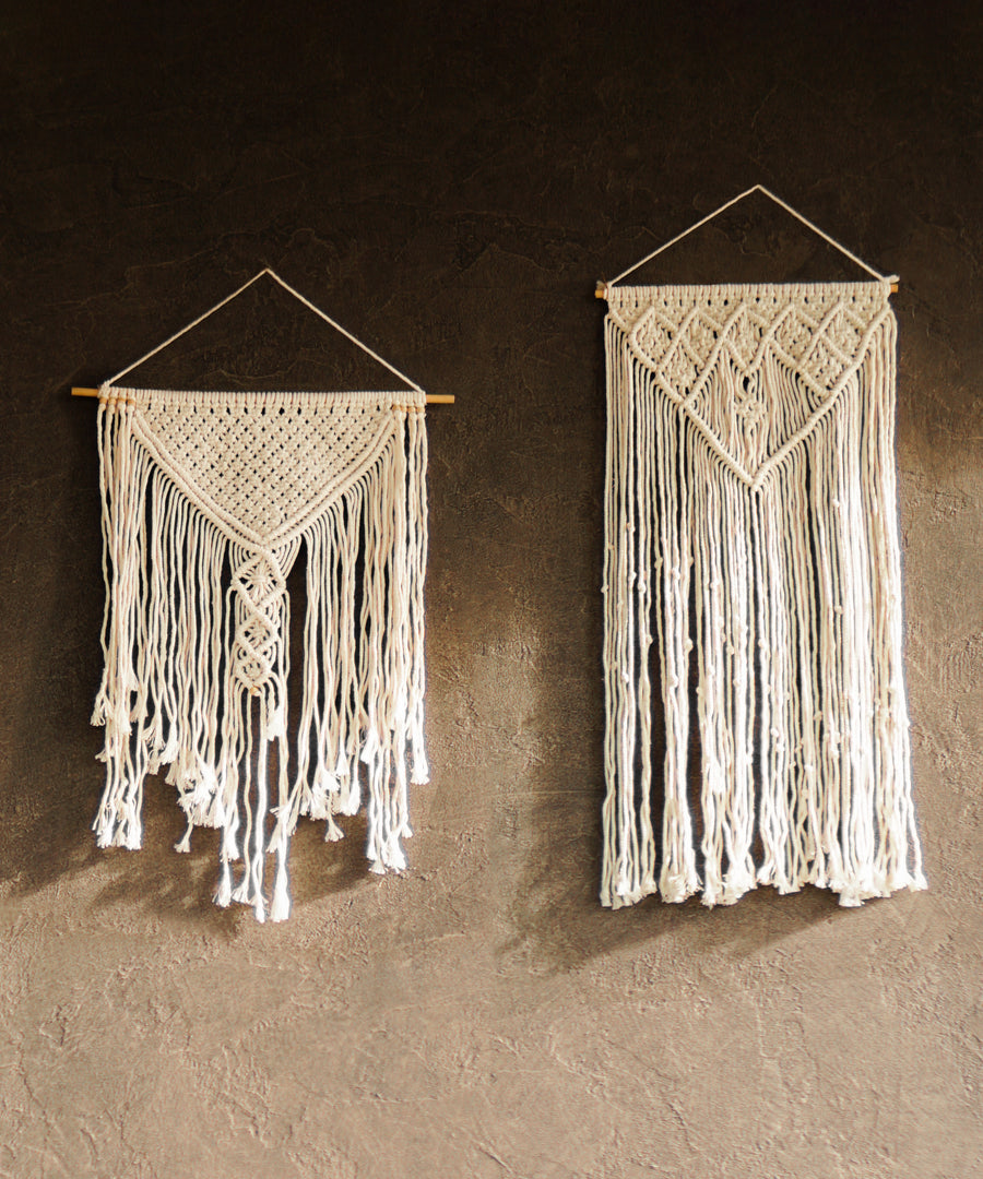 Chellah Handmade Cotton Bohemian Cream Hanging Macrame Wall Art