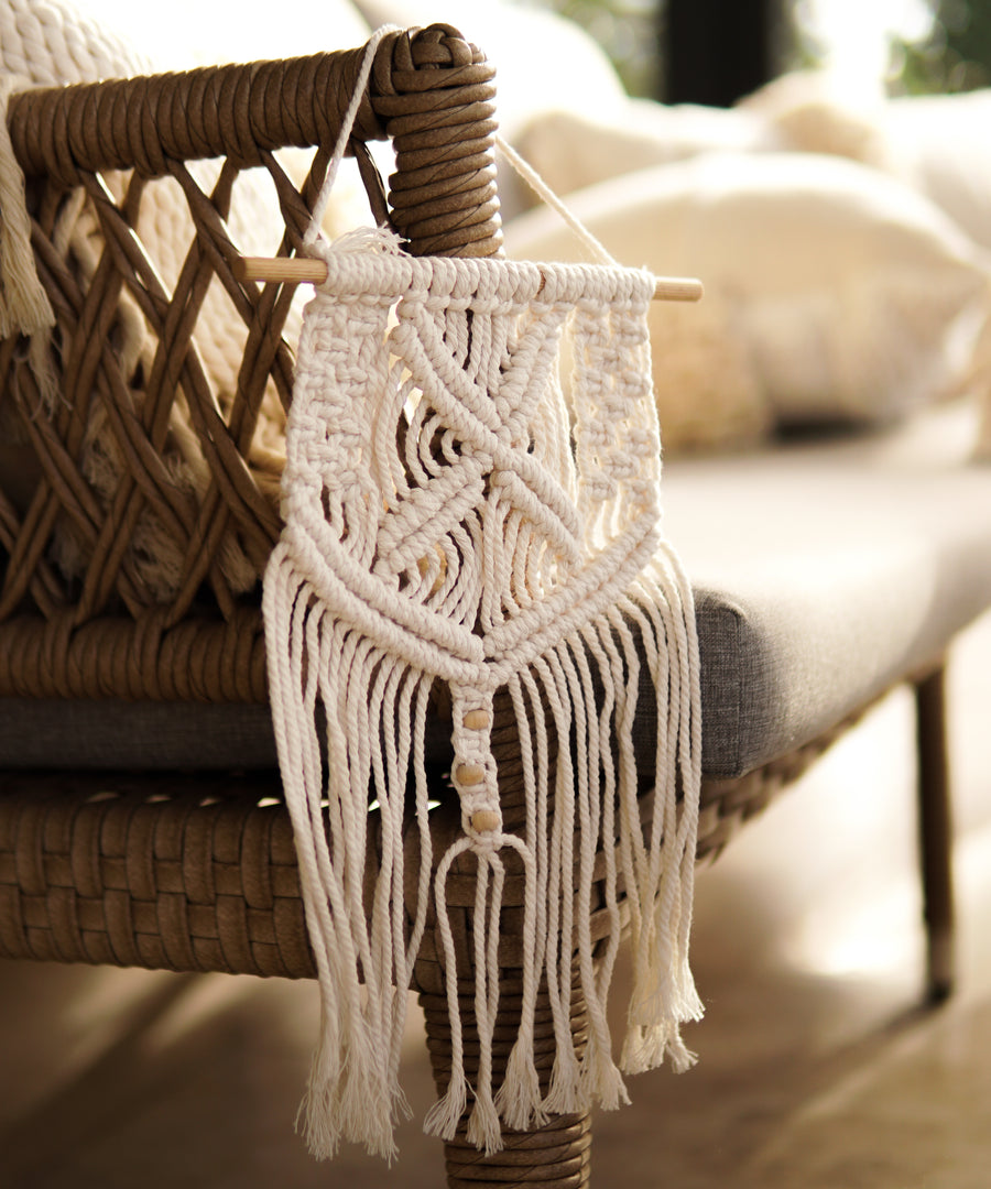 Chellah Handmade Cotton Bohemian Cream Macrame Wall Art