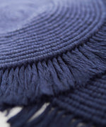 Load image into Gallery viewer, M&#39;Goun Handmade Cotton Navy Blue Fringed Round Placemat
