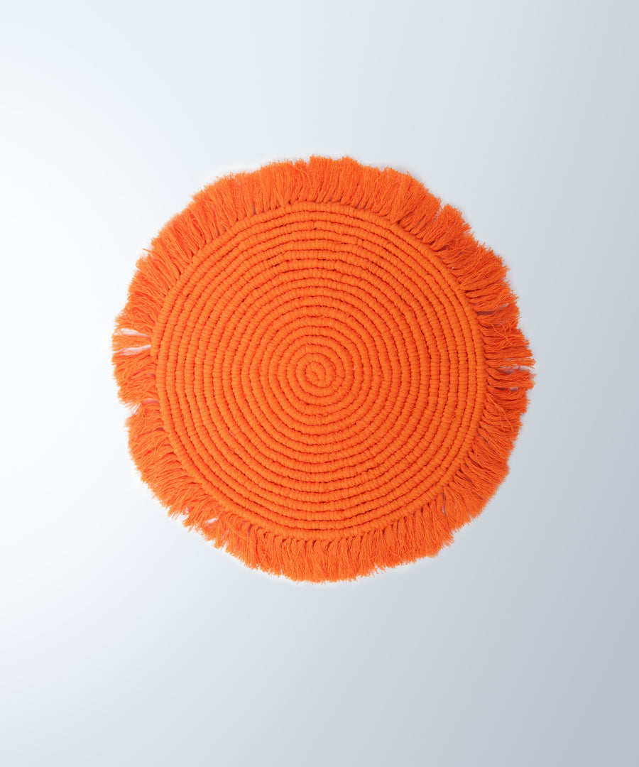 M'Goun Handmade Cotton Orange Fringed Round Placemat