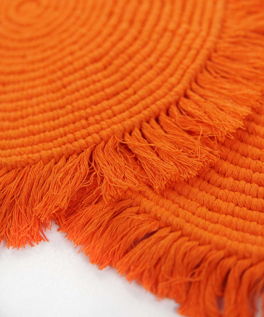 M'Goun Handmade Cotton Orange Fringed Round Placemat