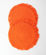 Load image into Gallery viewer, M&#39;Goun Handmade Cotton Orange Fringed Round Placemat
