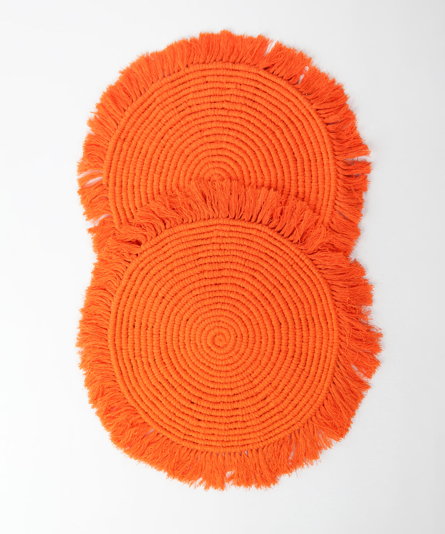 M'Goun Handmade Cotton Orange Fringed Round Placemat