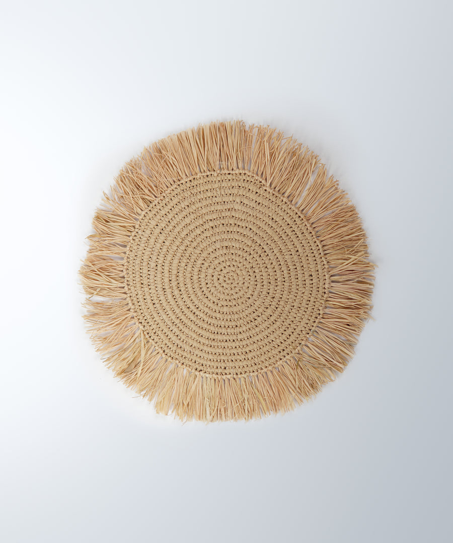 M'Goun Handmade Wicker Light Brown Fringed Round Placemat