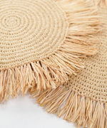 Load image into Gallery viewer, M&#39;Goun Handmade Wicker Light Brown Fringed Round Placemat
