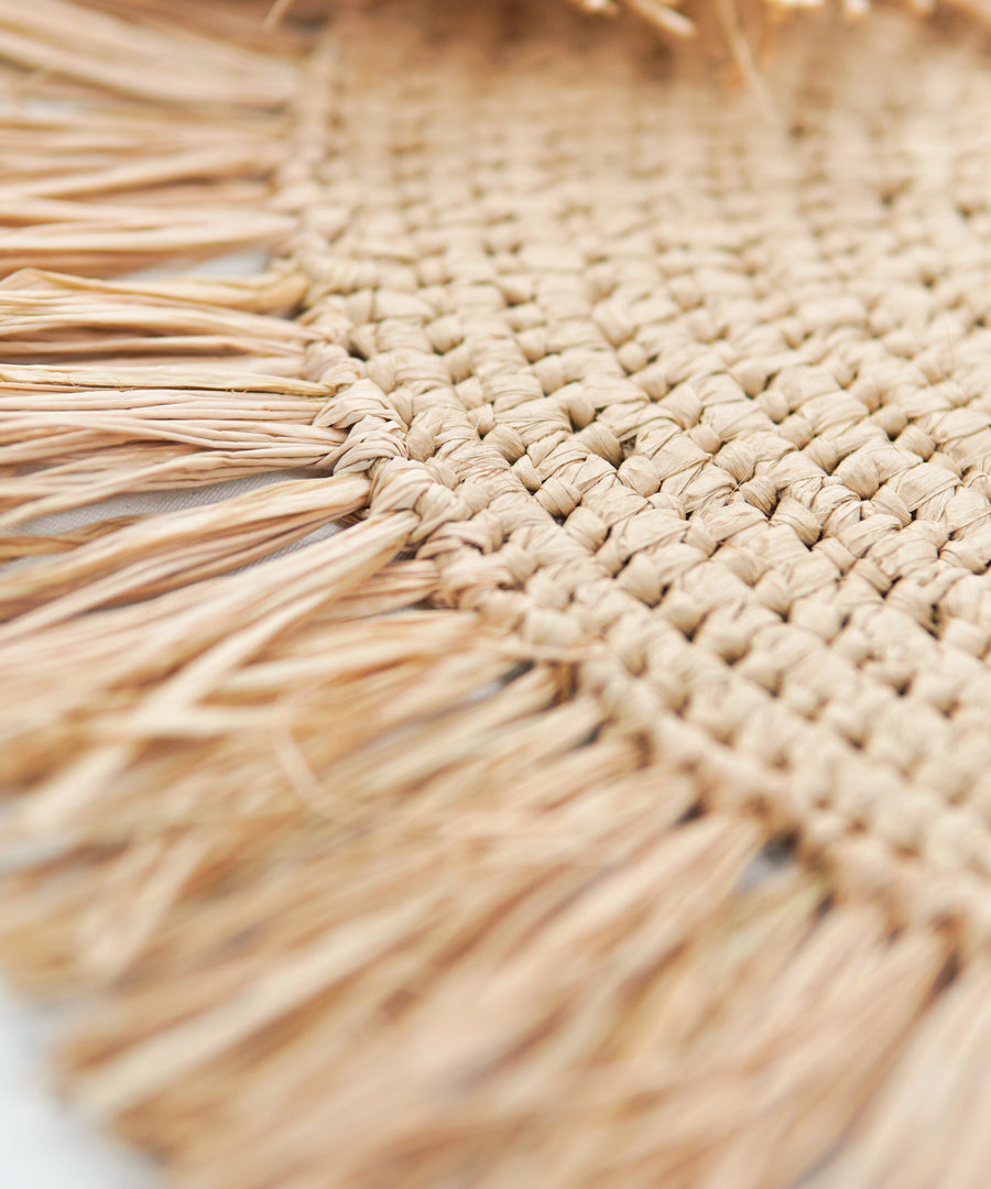 M'Goun Handmade Wicker Light Brown Fringed Round Placemat