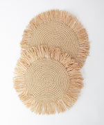 Load image into Gallery viewer, M&#39;Goun Handmade Wicker Light Brown Fringed Round Placemat
