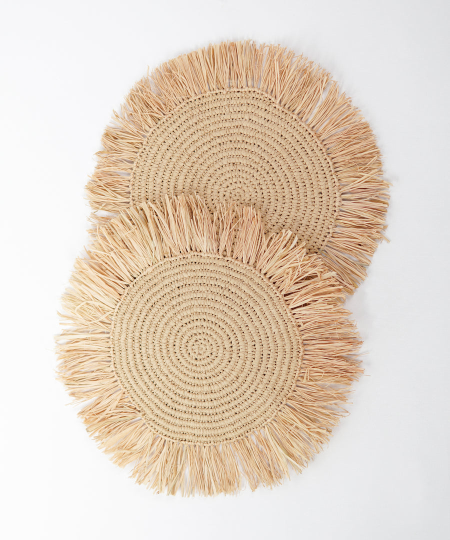 M'Goun Handmade Wicker Light Brown Fringed Round Placemat